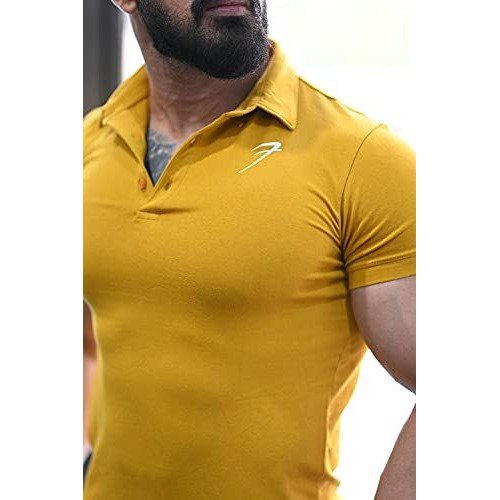 Fuaark Men's Slim Fit Polo T-Shirt (Mustard, Medium)