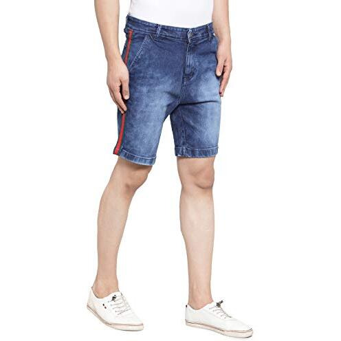 Ben Martin Men's Regular Fit Side Stripe Stretchable Blue_Rg Denim Shorts Size 30