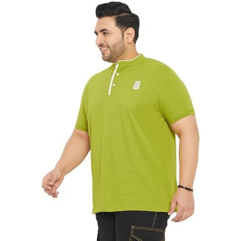 Bigbanana Plus Size Men's Regular Fit Solid Henley Tshirt (Hemleys-Olive,Olive,6Xl)