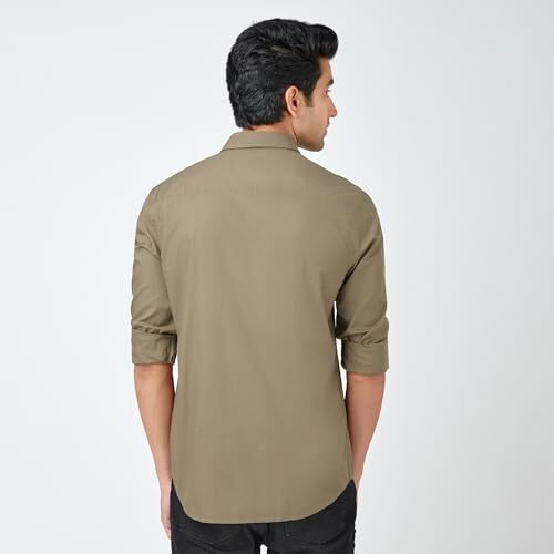 Markrich 100% Cotton Slim Fit Casual Men Shirt, Full Sleeves For Casual & Formal Wear Brown
