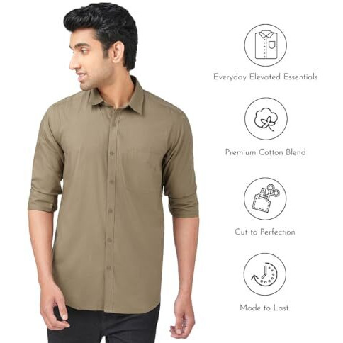 Markrich 100% Cotton Slim Fit Casual Men Shirt, Full Sleeves For Casual & Formal Wear Brown