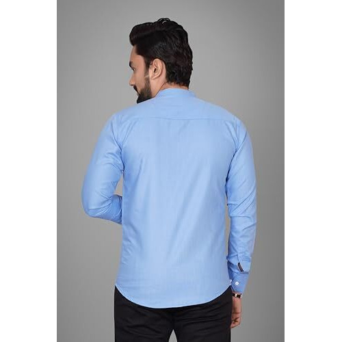 Voroxy Men Regular Fit Solid Mandarin Collar Casual Shirt (Mdrn_Babyblue_L_Babyblue_Large)