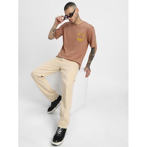 Veirdo Pure Cotton Half Sleeve Round Neck Oversized Fit Graphic Print Cork T-Shirt Men/Boys (Os_V_Noise_Cb_L) (Available In From S To 2Xl)
