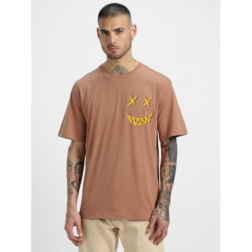 Veirdo Pure Cotton Half Sleeve Round Neck Oversized Fit Graphic Print Cork T-Shirt Men/Boys (Os_V_Noise_Cb_L) (Available In From S To 2Xl)