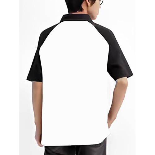 Jump Cuts Mens Ideal Printed Polo Neck Raglan Half Sleeve Half Zipper Black & White Cotton Blend Tshirt