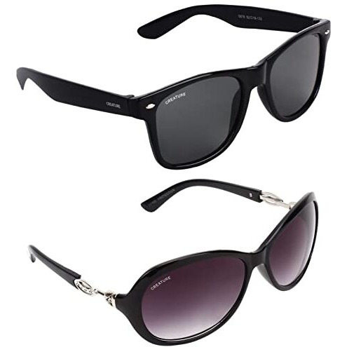 Creature Black Glossy & Matt Finish Unisex Sunglasses Combo With Uv Protection