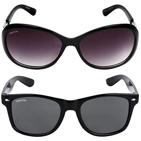 Creature Black Glossy & Matt Finish Unisex Sunglasses Combo With Uv Protection