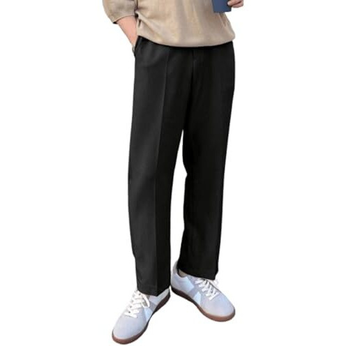 Aahwan Black Basic Solid Color Pleated Korean Pants & Tousers For Men's(286_Black-36)