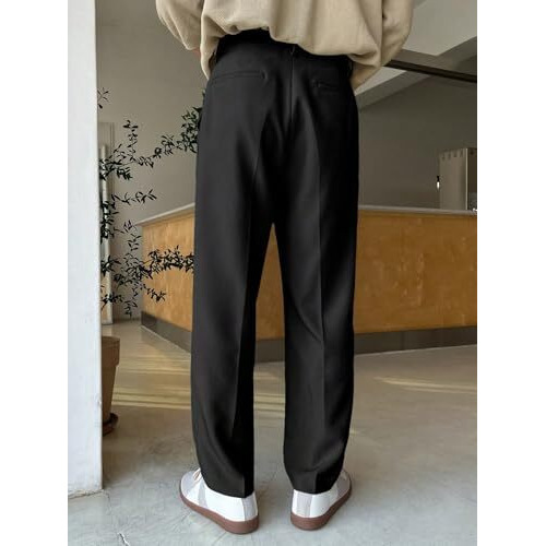 Aahwan Black Basic Solid Color Pleated Korean Pants & Tousers For Men's(286_Black-36)