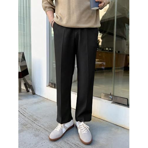 Aahwan Black Basic Solid Color Pleated Korean Pants & Tousers For Men's(286_Black-36)
