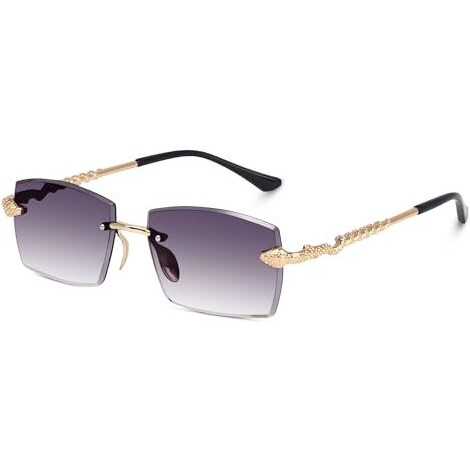 Dervin Uv Protected Retro Rectangular Rimless Sunglasses For Men And Women (Black)