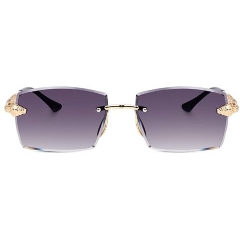 Dervin Uv Protected Retro Rectangular Rimless Sunglasses For Men And Women (Black)