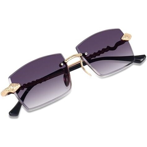 Dervin Uv Protected Retro Rectangular Rimless Sunglasses For Men And Women (Black)
