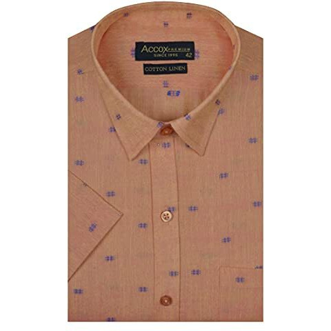 Accox Men's Half Sleeves Regular Fit Cotton Linen Formal Printed Checkred Shirts(Gcr29_38) Multicolour