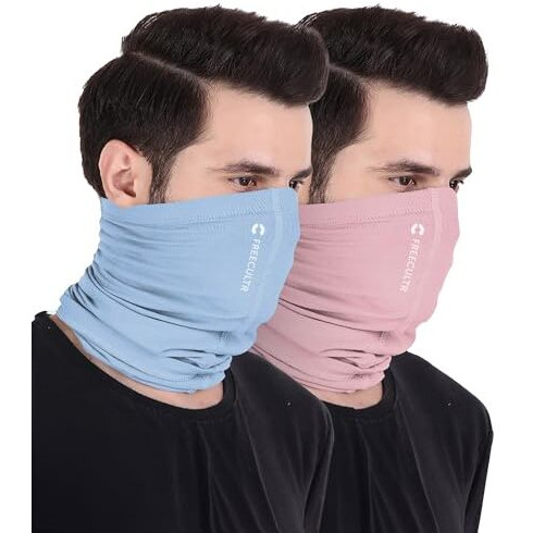 Freecultr Unisex Bamboo Bandana, Anti Microbial Super Soft & Comfort Fit, Breathable Multipurpose Headband, Face Mask For Dust Protection And Sun - Plain Pack Of 2-Chalk Blue,Pastle Peach