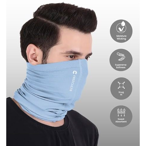 Freecultr Unisex Bamboo Bandana, Anti Microbial Super Soft & Comfort Fit, Breathable Multipurpose Headband, Face Mask For Dust Protection And Sun - Plain Pack Of 2-Chalk Blue,Pastle Peach