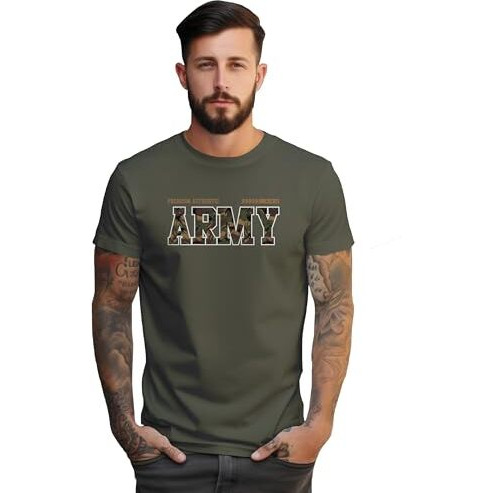 Peppyzone Men's Regular Fit Army Printed Pure Cotton T Shirt For Men (M, Olive2)