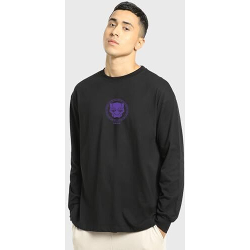 Bewakoof Men's Graphic Print Black Round Neck Full Sleeve Oversized T-Shirt