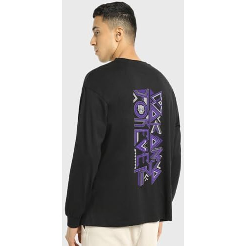Bewakoof Men's Graphic Print Black Round Neck Full Sleeve Oversized T-Shirt