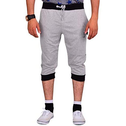 Vego Mens Cotton Cuff Or Grip Three By Fourth, 3/4, Capri, Three Quarter Grey Regular