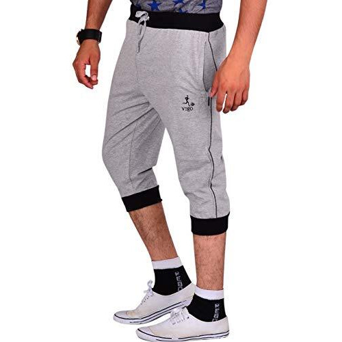 Vego Mens Cotton Cuff Or Grip Three By Fourth, 3/4, Capri, Three Quarter Grey Regular