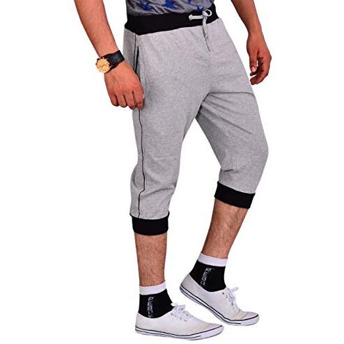 Vego Mens Cotton Cuff Or Grip Three By Fourth, 3/4, Capri, Three Quarter Grey Regular