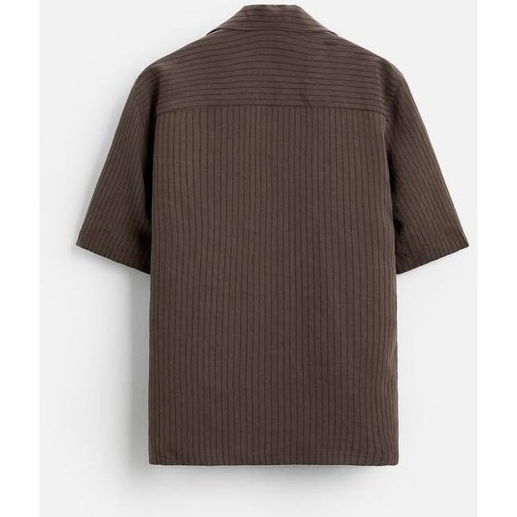 Miramichi Men's Regular Fit Long Shirt - Corduroy Fabric, Striped Pattern, Half Sleeves, Ideal For Casual (L, Coffee)