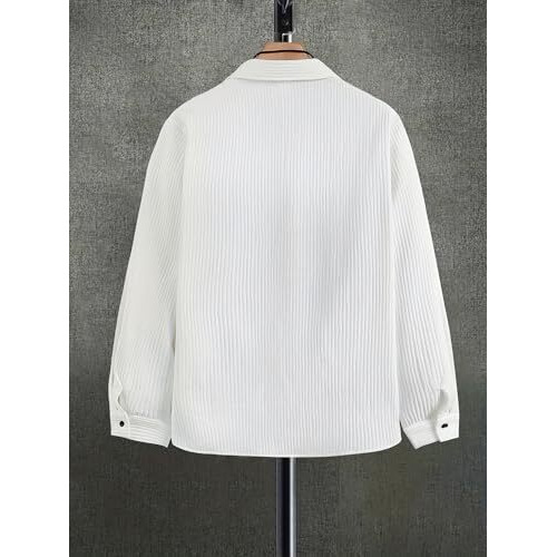 Shasmi Men's Stylish Ribbed Long Sleeve Button-Down Shirt, Breathable, Comfortable, And Versatile With Flap Pockets And Buttoned Lapel Shirt For Men (M Shirt 154 White Xl)