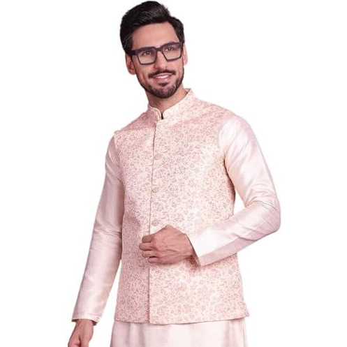 Jompers Men's Woven Design Waistcoat (Pink, Xl)