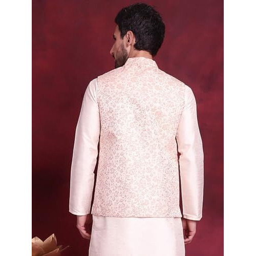 Jompers Men's Woven Design Waistcoat (Pink, Xl)