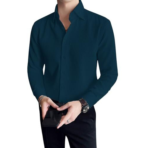Dhruvi Trendz Mens Polly Cotton Men's Casual Shirt Regular Fit Casual (Dt-Ms-6136_Turquoise_Xl)