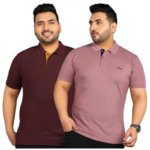 Inkkr Plus Size Men's Regular Fit Solid Polo (Maron,Pink) Tshirt Combo