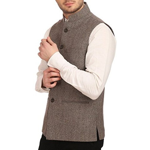 Wintage Men's Tweed Bandhgala Festive Nehru Jacket Waistcoat Grey