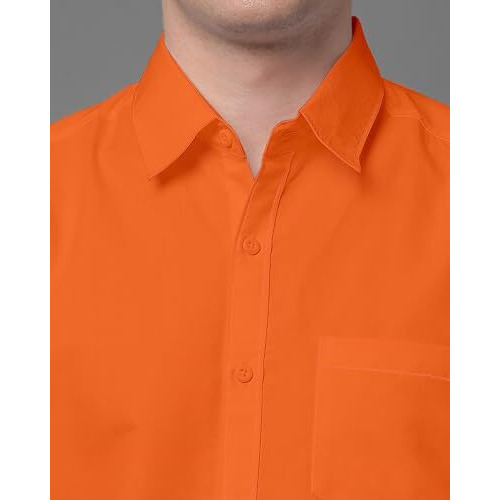 Voroxy Men Regular Fit Soild Spread Collar Casual Shirt (Hs_35001_Orange_Xl_Orange_X-Large)