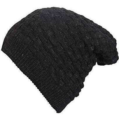 Fabseasons Acrylic Woollen Slouchy Unisex Beanie And Skull Cap With Faux Fur On The Inner Side (Black, Free Size)
