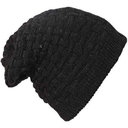 Fabseasons Acrylic Woollen Slouchy Unisex Beanie And Skull Cap With Faux Fur On The Inner Side (Black, Free Size)