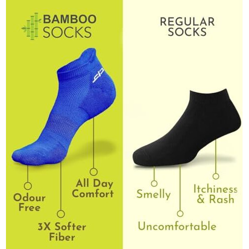 Heelium Bamboo Ankle Length Socks For Men | Odour-Free & Breathable | 3X Softer Than Cotton Socks, Grey, Blue, Blue, Black, Grey