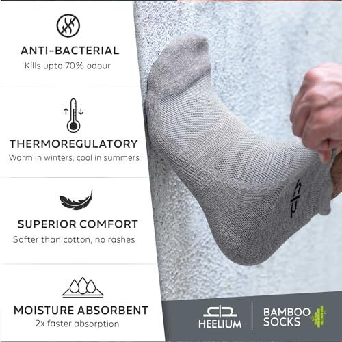 Heelium Bamboo Ankle Length Socks For Men | Odour-Free & Breathable | 3X Softer Than Cotton Socks, Grey, Blue, Blue, Black, Grey