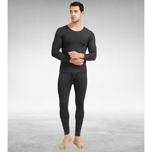 Freecultr Men's Thermal Set | Antibacterial, Skin Friendly With Pure Cotton Blazetech Heat Retention | Slim Fit Solid |Grey (Full Sleeve -Xl)