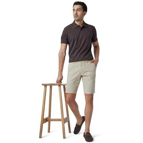 Xyxx Men Twill Cotton Chinos Shorts, Regular Fit, Solid, Pack Of 1, Cb1Sht04_32, Latte Brown, 32