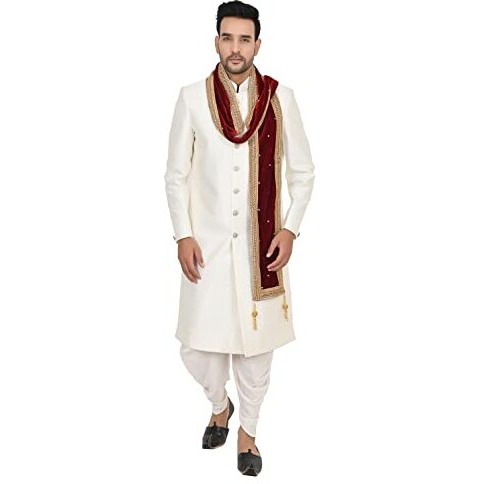 Sneh Men's Velvet Sherwani Dupatta With Stone Work And Tassels (Maroon,Free Size)