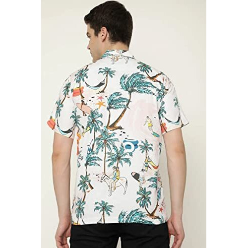 Leriya Fashion Shirt For Men | Rayon Multi Printed Shirt Sleeves Shirts | Cool Shirt For Men | Beach Shirts For Men | Hawaiian Shirt | Vacation | Summer Shirts For Men (Large, Sky)