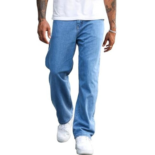 Avanova Men's Blue Denim Cotton Oversized Loose Baggy Relaxed Fit Wide-Leg Roomy Jeans Pants For Men (Jeans 167 Blue-38)