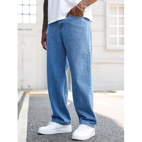 Avanova Men's Blue Denim Cotton Oversized Loose Baggy Relaxed Fit Wide-Leg Roomy Jeans Pants For Men (Jeans 167 Blue-38)