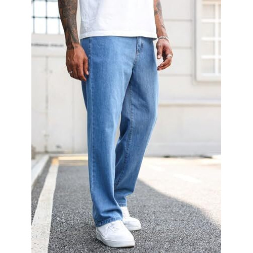 Avanova Men's Blue Denim Cotton Oversized Loose Baggy Relaxed Fit Wide-Leg Roomy Jeans Pants For Men (Jeans 167 Blue-38)