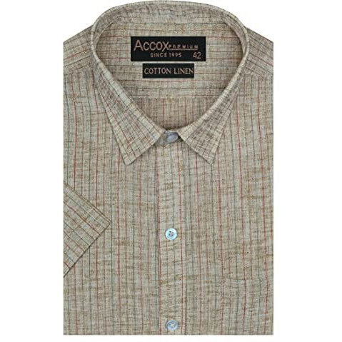 Accox Men's Cotton Linen Half Sleeves Striped Regular Fit Formal Shirt For Men(Gcr222_44) Multicolour