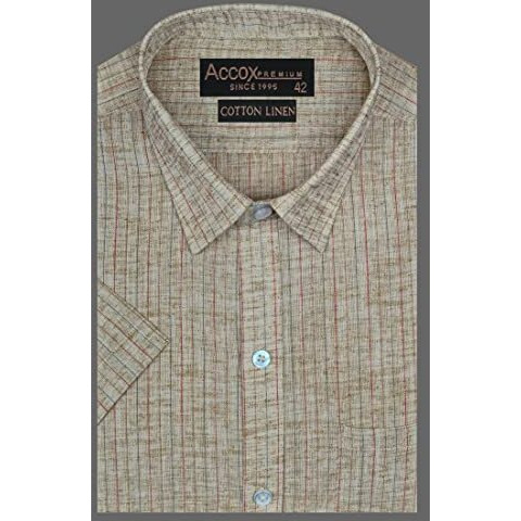 Accox Men's Cotton Linen Half Sleeves Striped Regular Fit Formal Shirt For Men(Gcr222_44) Multicolour
