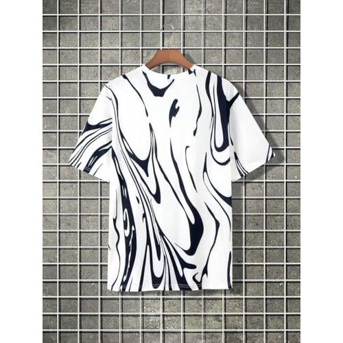 Thalasi Men 100% Cotton Aesthetic Oversized T Shirt For Men - All Over Printed,Loose Fit Round Neck Half Sleeve Oversize Fit Tee Multicolour