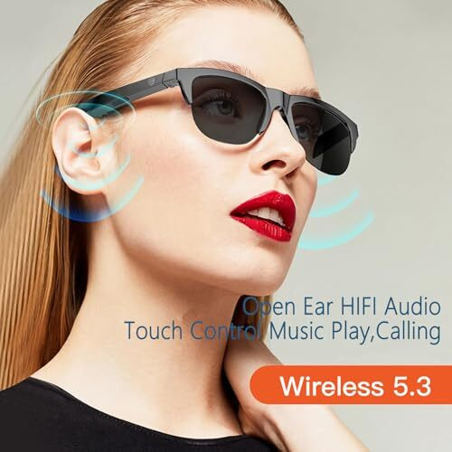 Sunol F06 Smart Glasses Wireless Bluetooth Square Sunglasses Open Ear Music&Hands-Free Calling,For Men&Women,Polarized Lenses,Ip4 Waterproof,Connect Mobile Phones And Tablets, Black, One Size