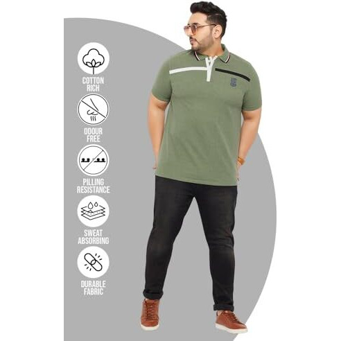 Bigbanana Plus Size Men's Regular Fit Polo Tshirt (Garber,Olive,7Xl)